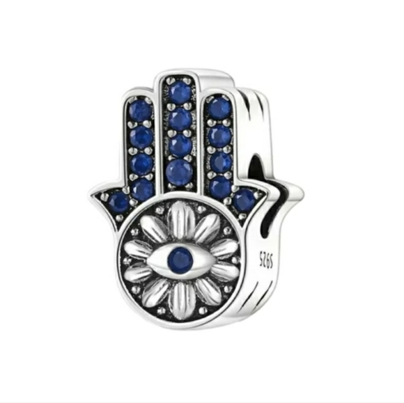 Hamsa Bracelet Charm Sterling Silver 925 Hamsa Hand All Seeing Eye Jewelry Gift - Picture 1 of 6